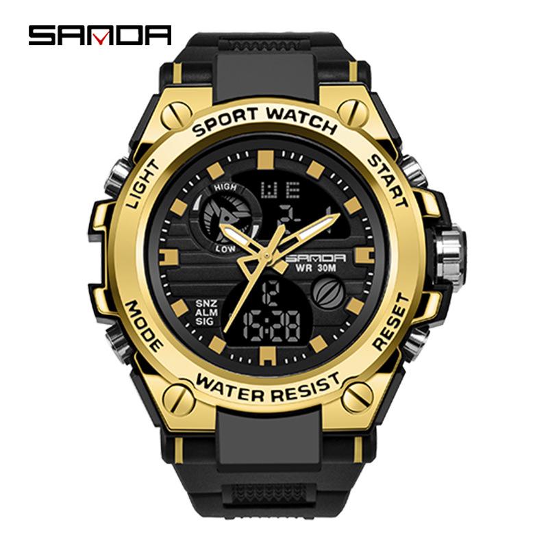 Sanda Men's Multifunctional Dual Display Waterproof Sports Watch with Luminous & Alarm Features