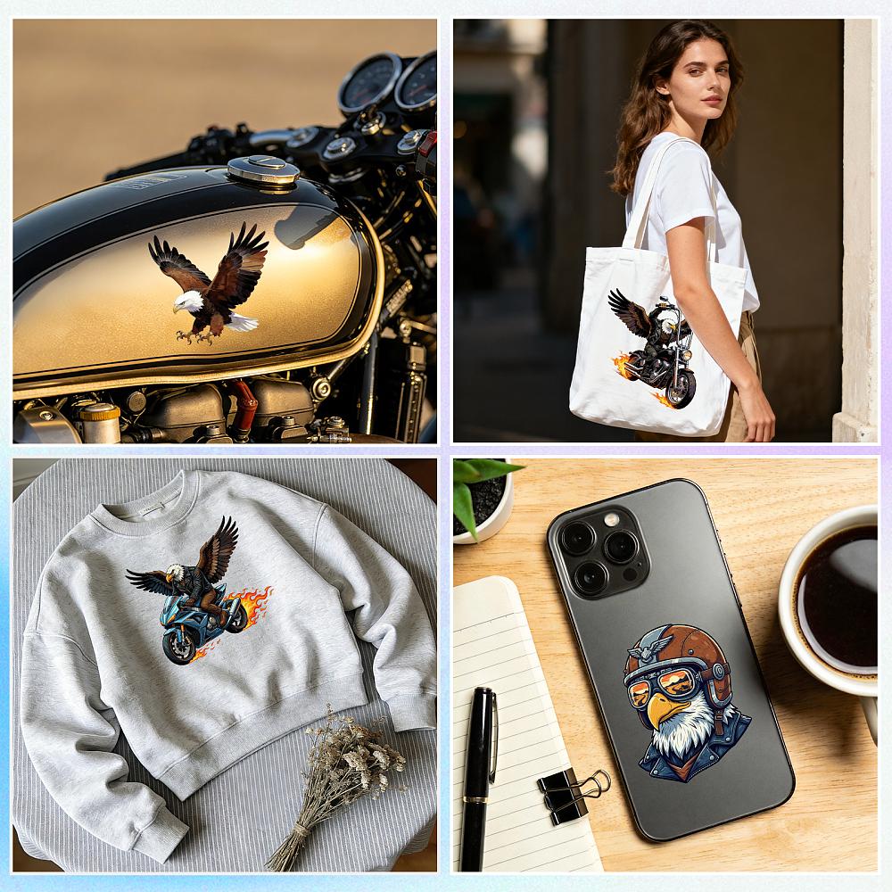 8Pcs 8 Styles Plastic Heat Transfer Film Logo Stickers Set for DIY T-Shirt Eagle 77~200x65~220mm 1pc/style