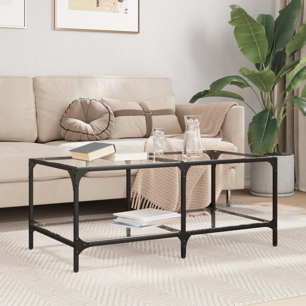 Coffee Table with Glass Top Transparent 98.5 X 50 X 40 Cm Steel