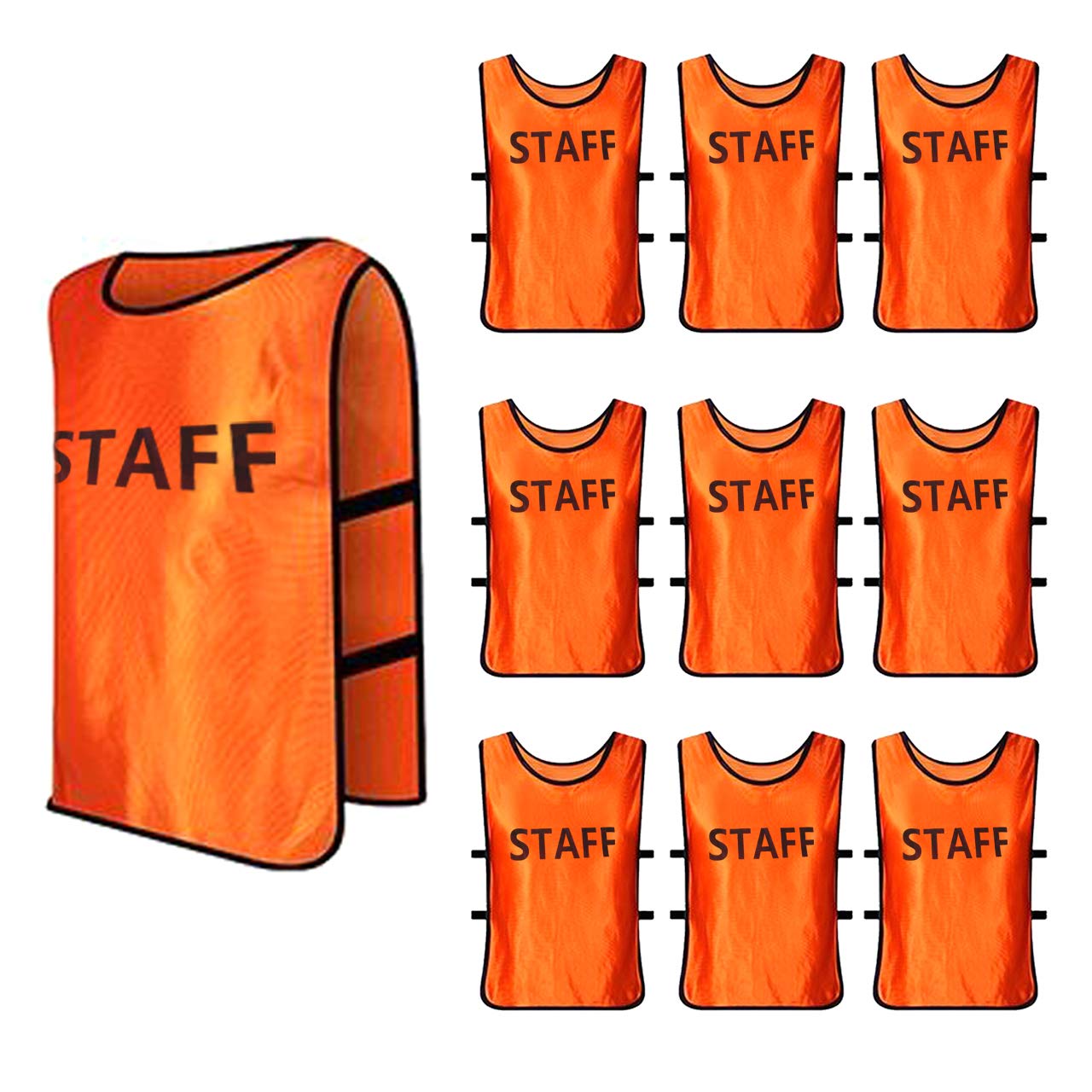 

Felimoa Staff Bibs, 10-Piece Set, Adult Size, Washable, Front and Back Print, Staff Uniforms for Tournaments, Events, and Concerts (Orange)