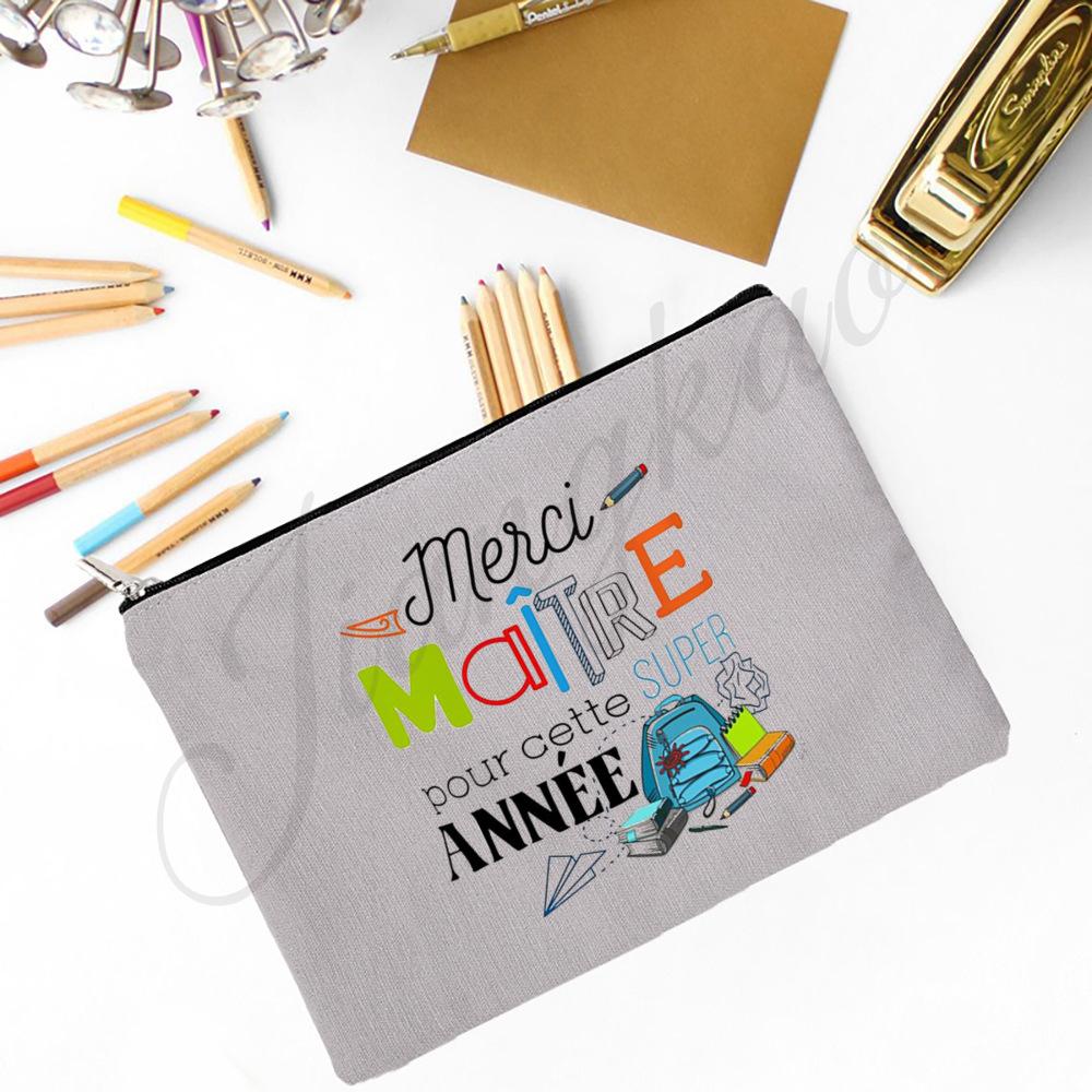 

Merci Maitre Print Pencil Bag Men Travel Toiletry Organizer Bags Makeup Pouch Teacher s Day Graduation Thanks Gift for Teacher