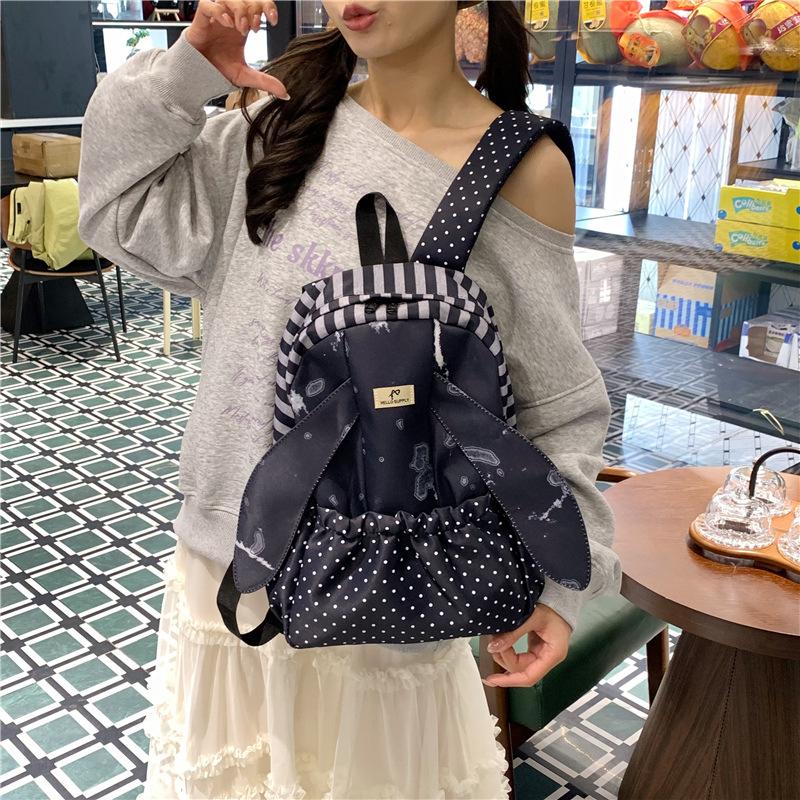 Schoolbag Spring and Summer New Niche Design Rabbit Ears Backpack Female College Student Polka Dot Versatile Travel Lightweight Backpack