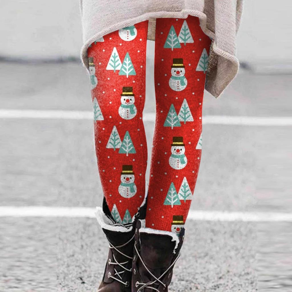 Women Fashion Christmas Print High Strength Elastic Belly Soft Leggings