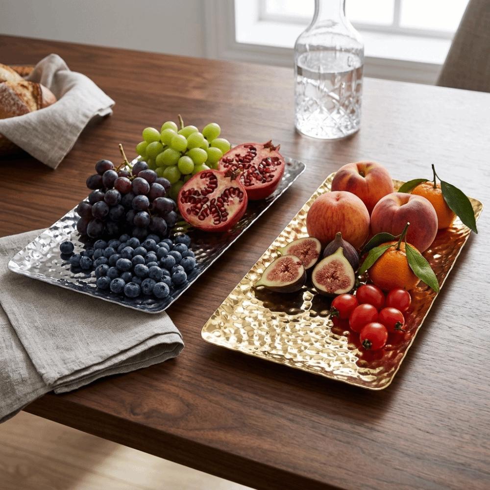 Rustless Steel Fruit Tray Silver and Golden Storage Tray Space-saving Hammered Tray Tea Serving