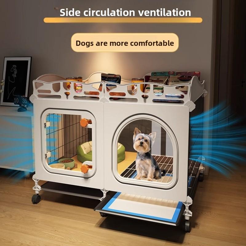 Small Dog Crate with Separate Toilet Area Puppy House for Teddy Bichon Pet Bedroom Kennel Cozy Puppy Home with Removable Tray