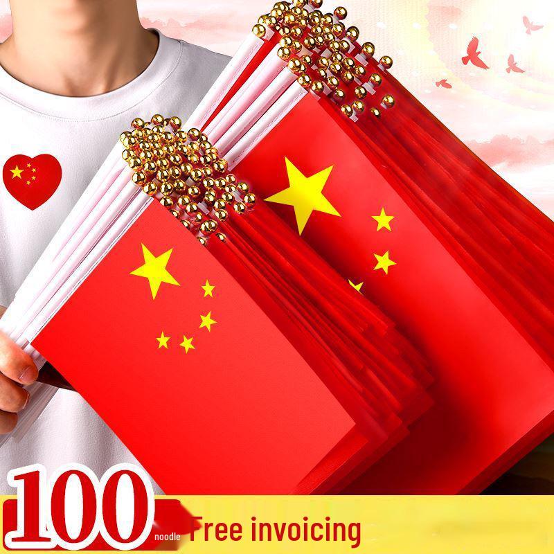 Banderas Nacionales Rojas de Cinco Estrellas Chinas Pequeñas de Mano con Palo para Decoración del Día Nacional