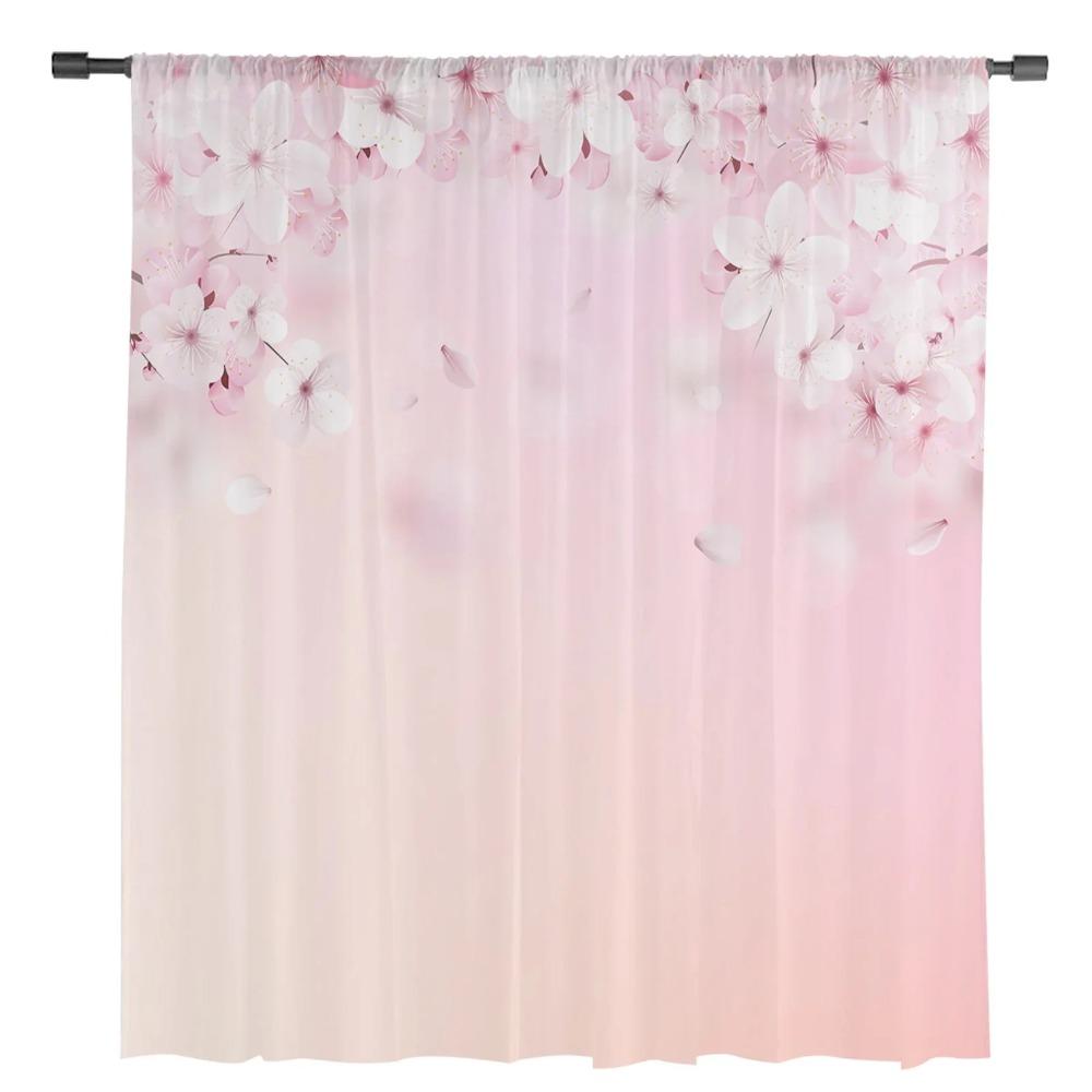Spring Flower Peach Blossom Pink Cherry Blossoms Sheer Curtains Living Room Decoration Window Curtain Kitchen Tulle Voile Drapes