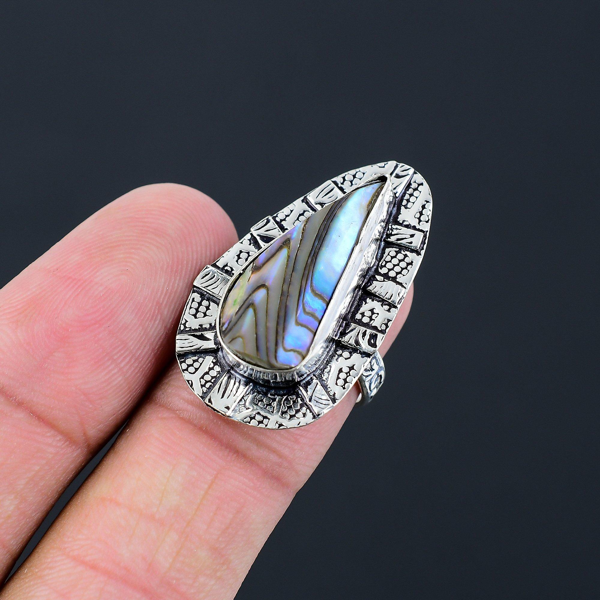 Daughters Day Deal Sterling Silver Abalone Shell Gemstone Solitaire Ring US 7 7