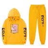 Unisex Anime-Inspired Hooded Sweatshirt Set With Fleece Lining Loose Fit Long Sleeve Top Pants Winter Casual Wear