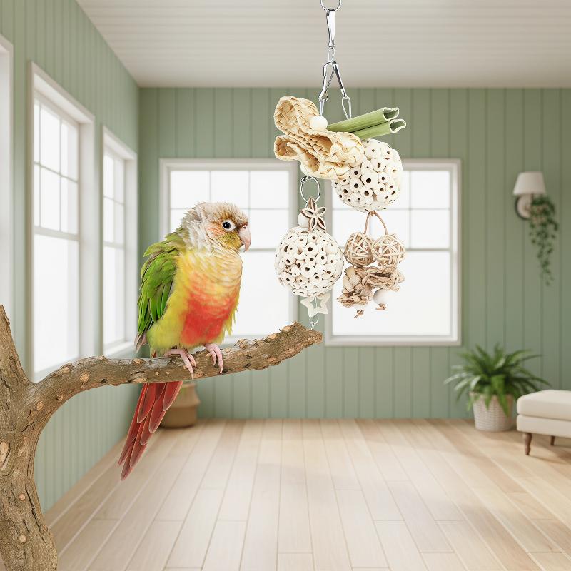 Funny Parrot Tongcao Ball Bird Chewing Toy Bird Supplies Parrot Relief Decompression Puzzle Toy Rattan Ball Molar Bite Toys