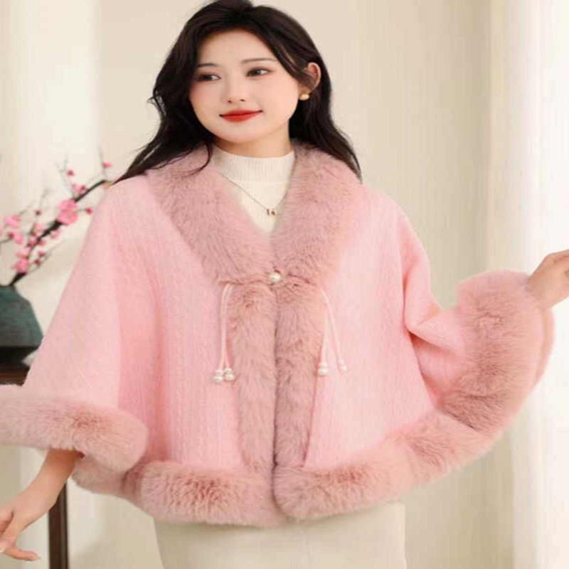 Small Cape Shawl Jacket Women'S Short Printed Velvet Thickened Rex Rabbit Hair Collar Sleeveless Cheongsam Wedding Dress