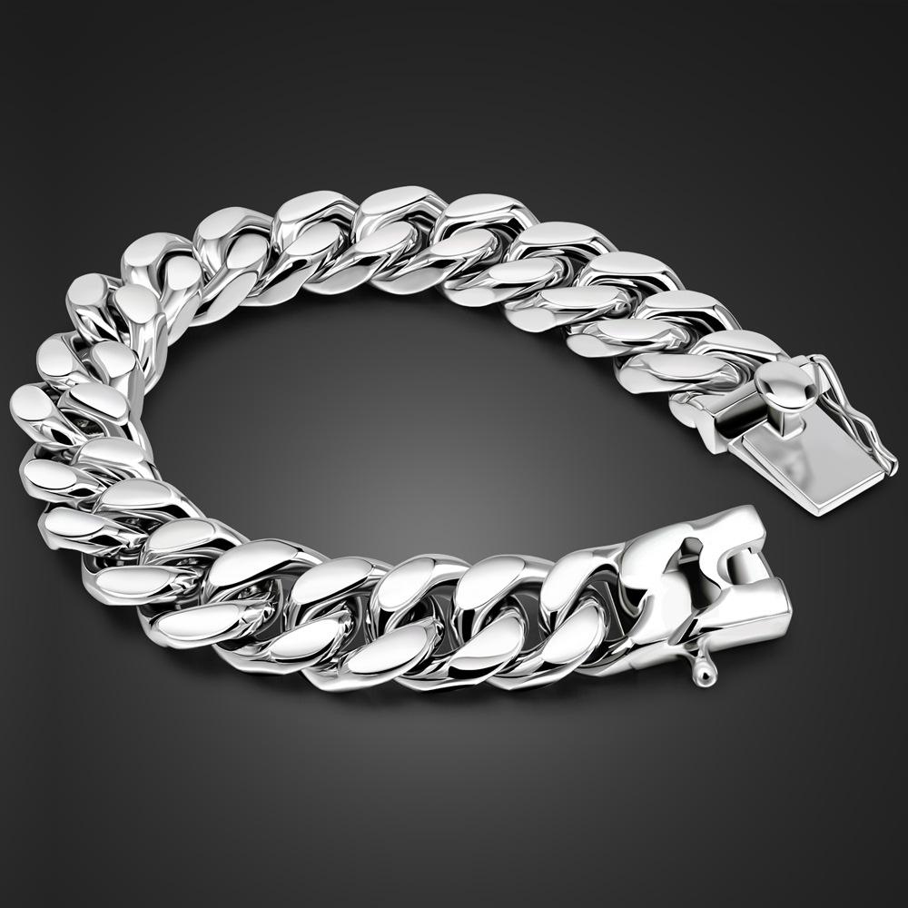 Men'S 12Mm Handmade Bracelet Miami Cuban Chain Electroplated Rhodium Gold Jewelry