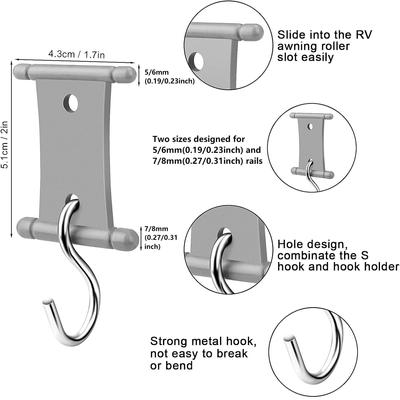 4/8/12Pcs Camping Awning Hooks Clips RV Tent Hangers Light Hangers S Hook For Caravan Camper Awning Camping Accessory