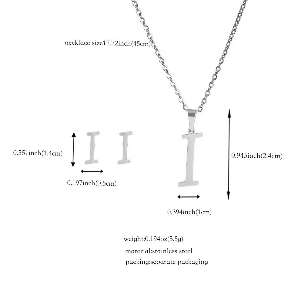 Stainless 26 Letter Initial Earring and Necklace Set Tarnish Jewelry Gift