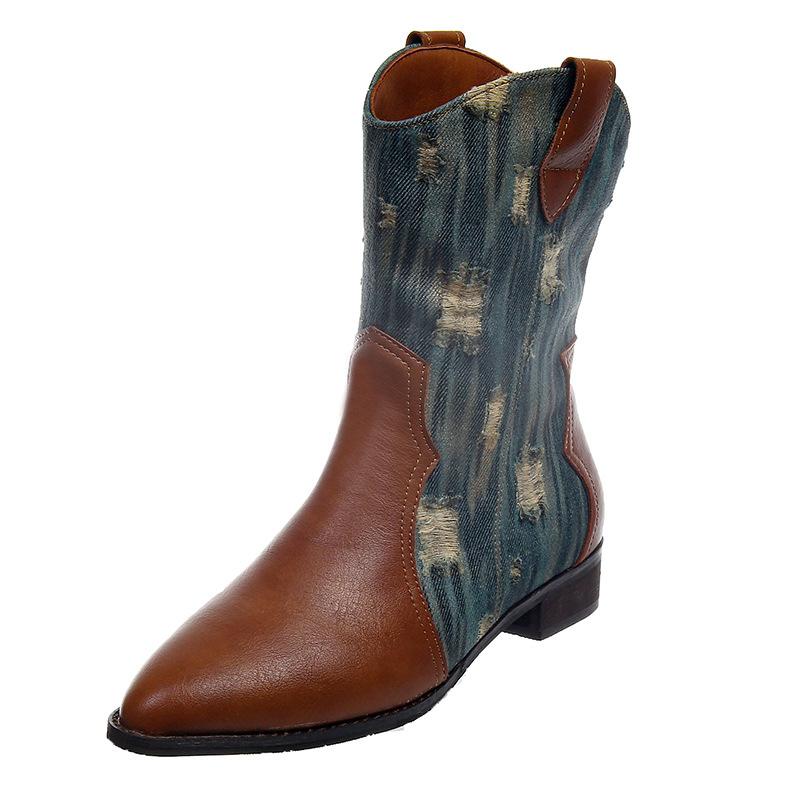 

Fashion Retro Western Cowboy Boots for Women 2024 New Autumn/Winter Splicing Short Boots Internet Famous Street Trendy Women s Shoes 35 темно-коричневого
