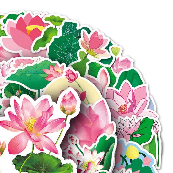 50 Stück Scrapbooking-Aufkleber, entzückender selbstklebender Lotus-Aufkleber ohne Rückstände, für Laptop, Telefonabdeckung, Schulbedarf