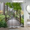 Rustic Landscape Shower Curtain Forest Waterfall Chinese Moon Door Flowers Plant Nature Scenery Polyester Bathroom Curtain Decor