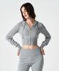 Hdex Women'S Cable Knit Crop Hoodie Zip-Up (Melange Gray)