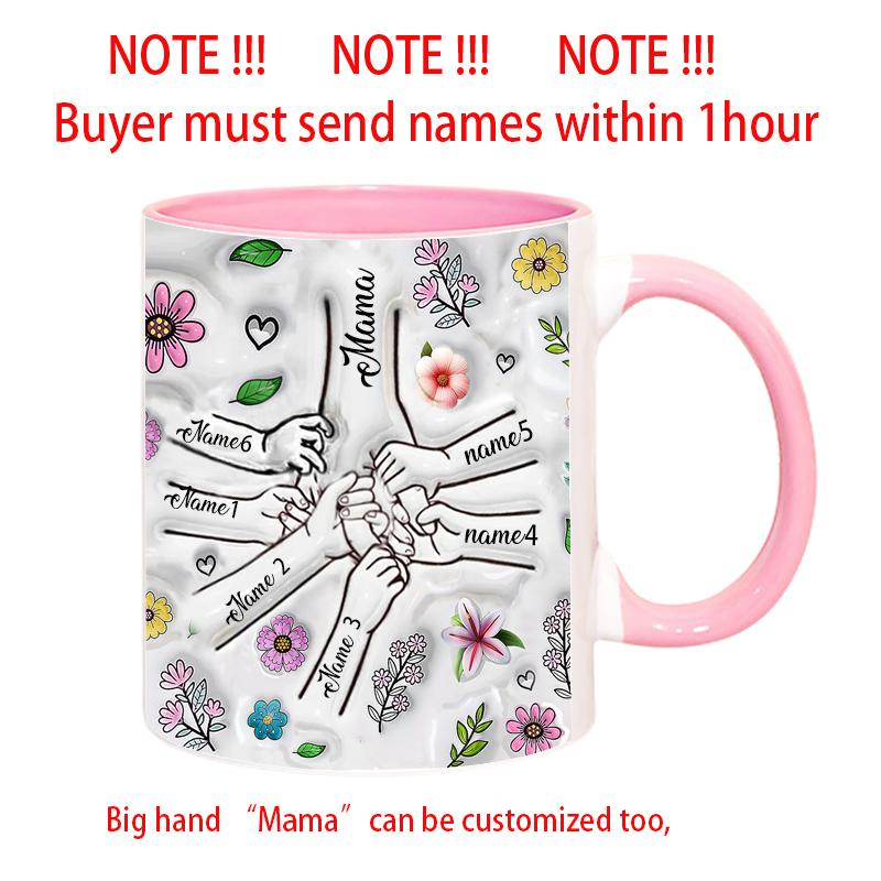 Personalize Name Mug Customize 3D Effect Printing WITH Flowers Cup Holding Hands Coffee Mugs For Children and Mother s Day Gifts
