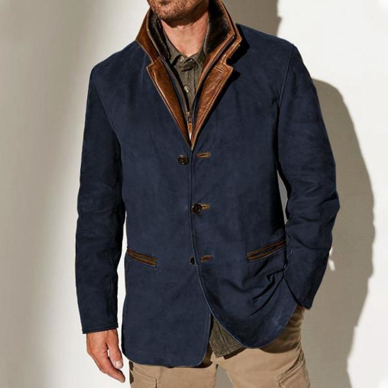 Men S Vintage Casual Lapel Spliced Long Sleeve Jacket