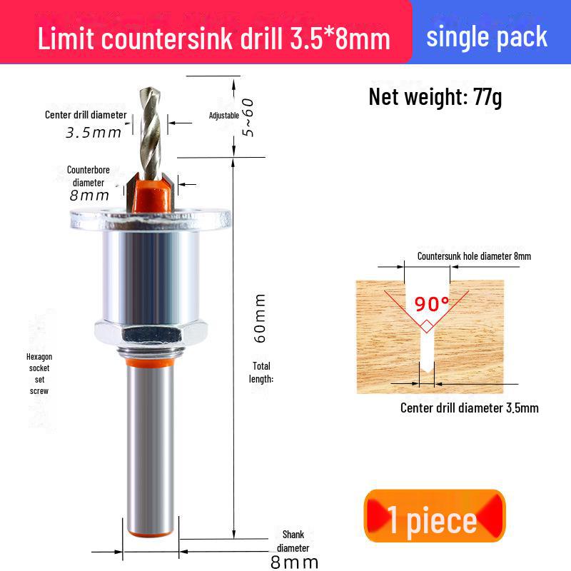 Alloy Countersink Drill Head with Limiter for Woodworking and Screw Installation