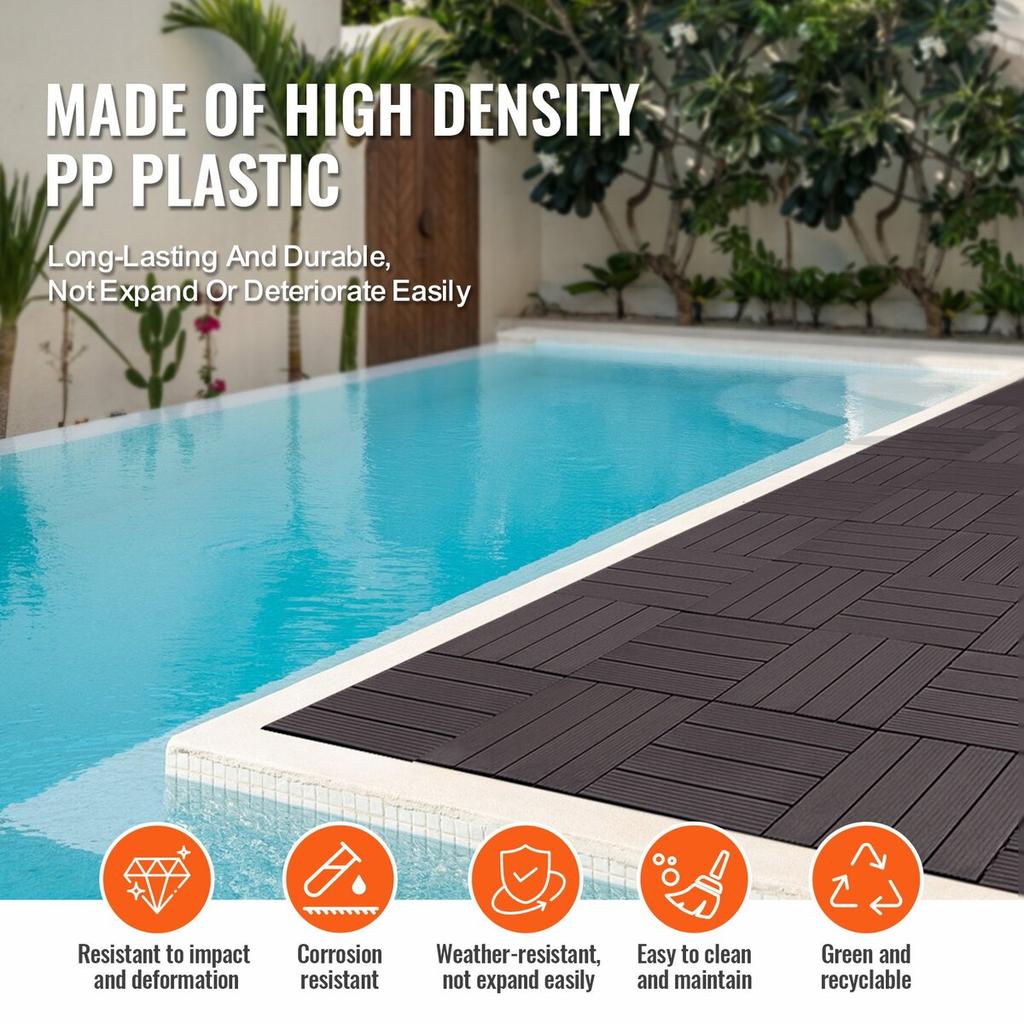 Interlocking Deck Tiles 36 Pack 12"x12" Waterproof for Porch Dark Brown