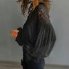 Ladies' Casual Lace Patchwork Bubble Sleeve Pleated Shirt Top