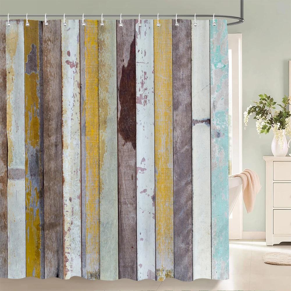 3D Retro Old Wood Pattern Shower Curtains Europe and America Style Printed Bath Curtain Waterproof Bathroom Shower Curtain