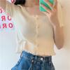 Korean Style Summer Spring Lace T-shirt Button Crop Top Slim Fit Knitted Cardigans
