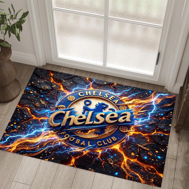 Chelsea FC Design Crystal Velvet Carpet Cozy Non?Slip Printed Rug For Bedroom Living Room Entrance