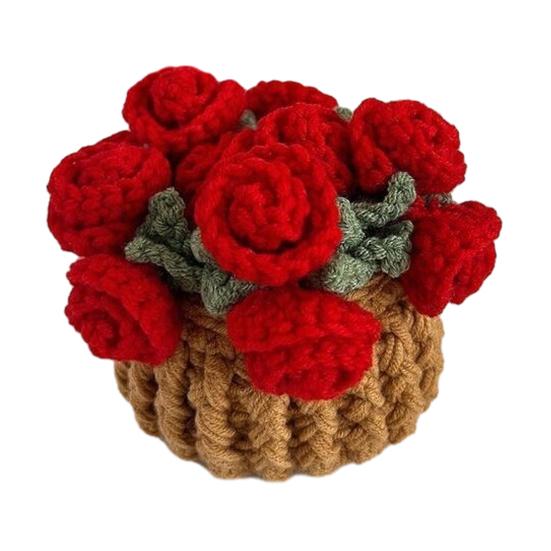 Yousheng Crochet Flowers Coaster Handmade Rose Coaster Potted Flowers Decorative Rose Bouquet Coaster with Basket Gift for Family Friends Flower