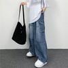 Men's Japanese Retro Wide-Leg Overalls with Large Pockets - Spring/Summer Trendy Neutral Loose Straight Jeans