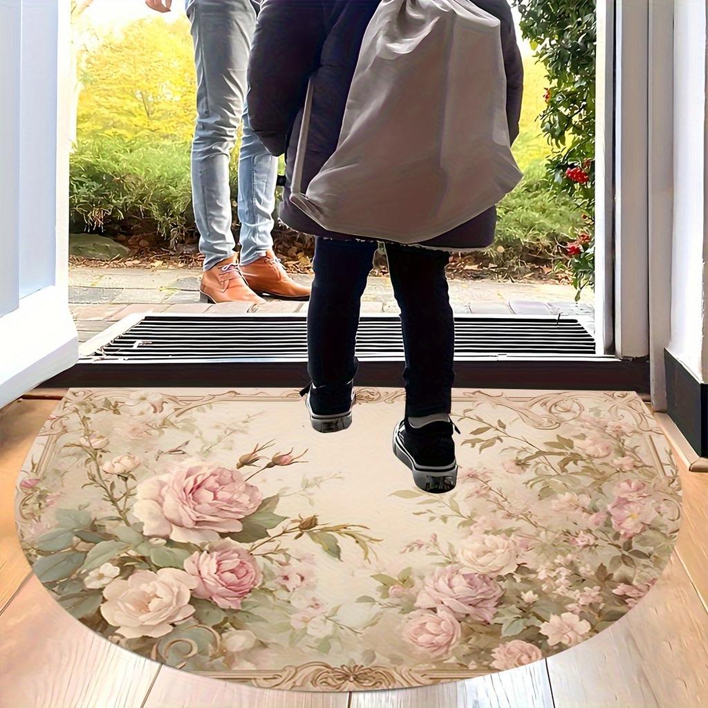 1 szt. Złoty Welurowy Print z Diamentami Półokrągła Mata Powitalna Antypoślizgowa na Zewnątrz Taras Ganek Kuchnia Łazienka Wejście Mata Podłogowa