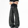 Schwarz-graue Tarnmuster-Arbeitsjeans mit weitem Bein für Herren, Frühjahr, neues Design, amerikanisch, locker, Säbelhose