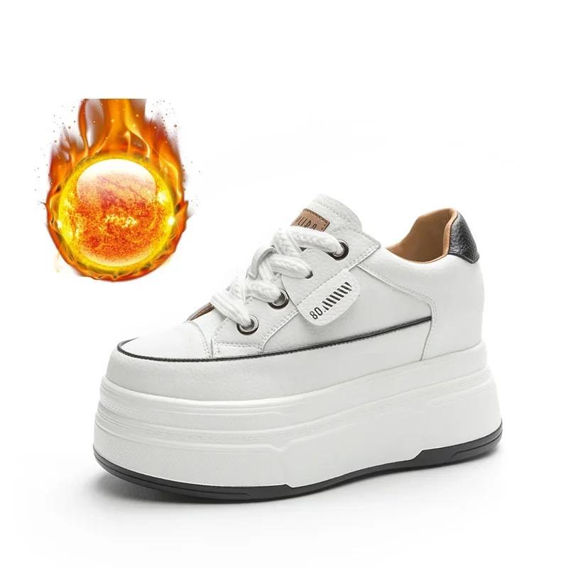 

Женские кроссовки из натуральной кожи, повседневные женские туфли на плоской платформе со шнуровкой, женская обувь на толстой подошве, кроссовки на осень-зиму 37