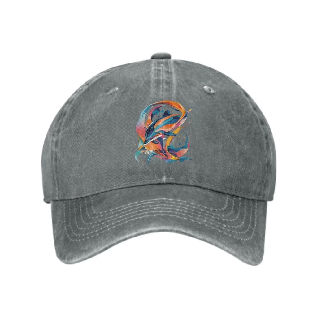 Artistic Dolphin Baseball Cap Washed Cotton Adjustable Casual Outdoor Trucker Hat