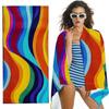1pc Quick-Dry Beach Towel Quick-Dry Ultra Absorbent Modern Waves Design Beach Towel for Adults