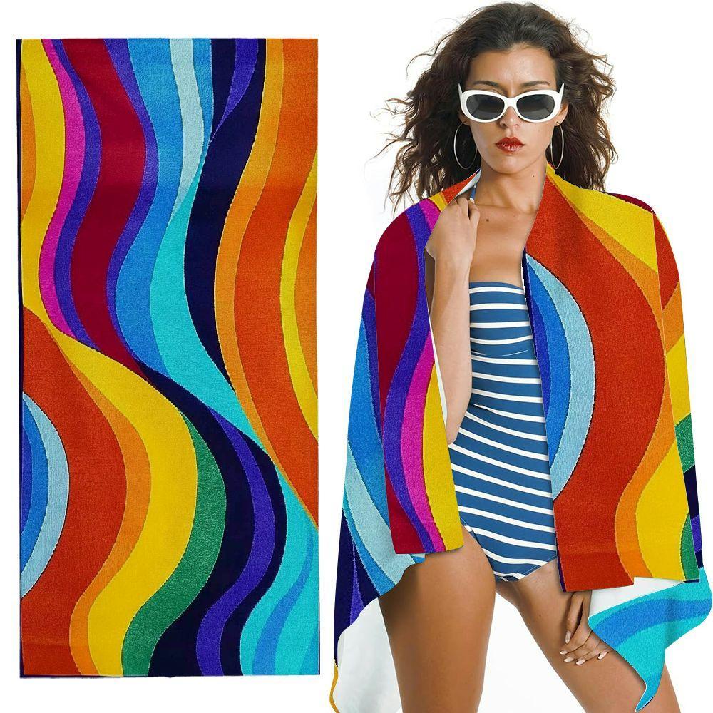 1pc Quick-Dry Beach Towel Quick-Dry Ultra Absorbent Modern Waves Design Beach Towel for Adults