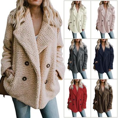 Herbst und Winter Zweireiher Lose Fleecejacke Damen Mode Langarm Plüschmantel Damen Vintage Solide Warme Übergrößen Jacken für Damen 24900