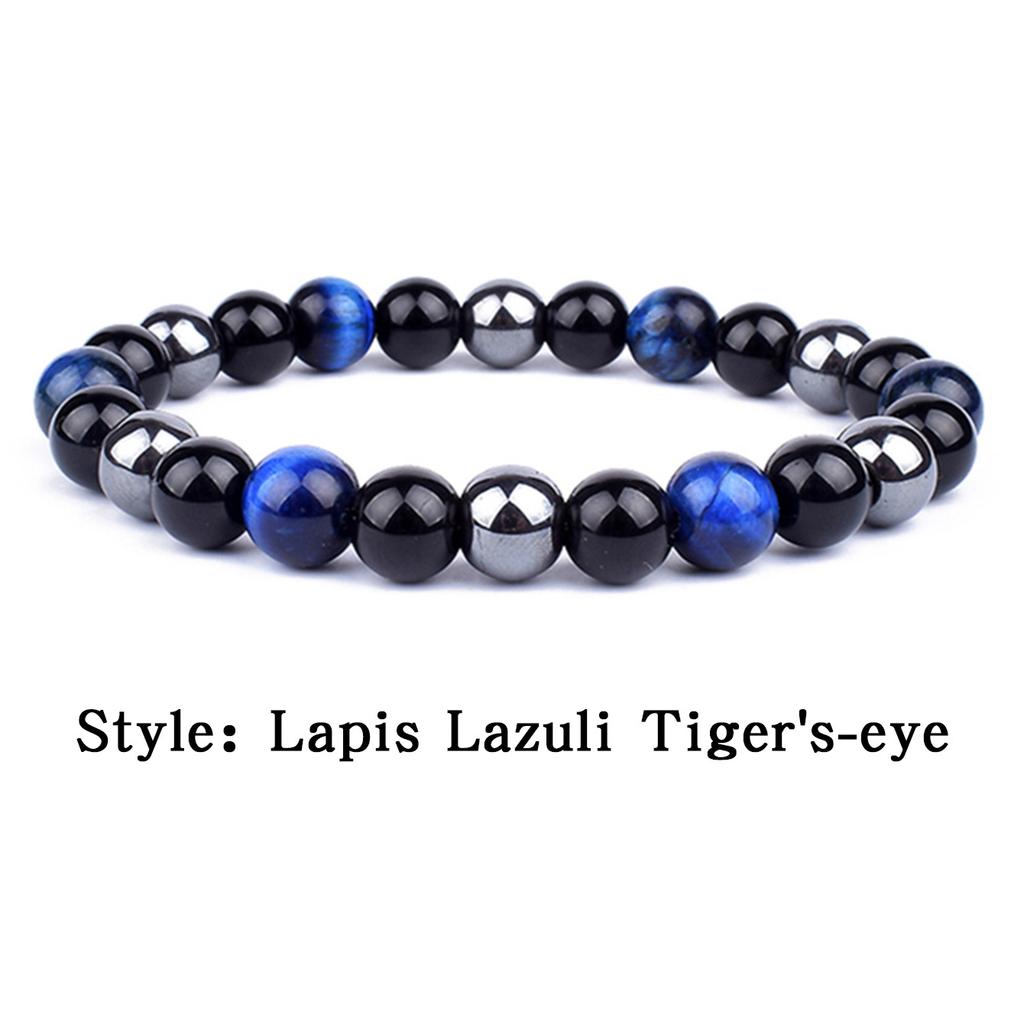 Trendy Tiger Eye Black Onyx Beaded Natural Stone Stretch Elastic Unisex Bracelet
