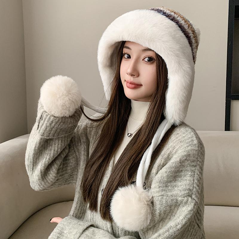 Winter Plush Warm Knitted Hat Color Hairball Hat Thickened Plush Color Wool Hat Women's Hat