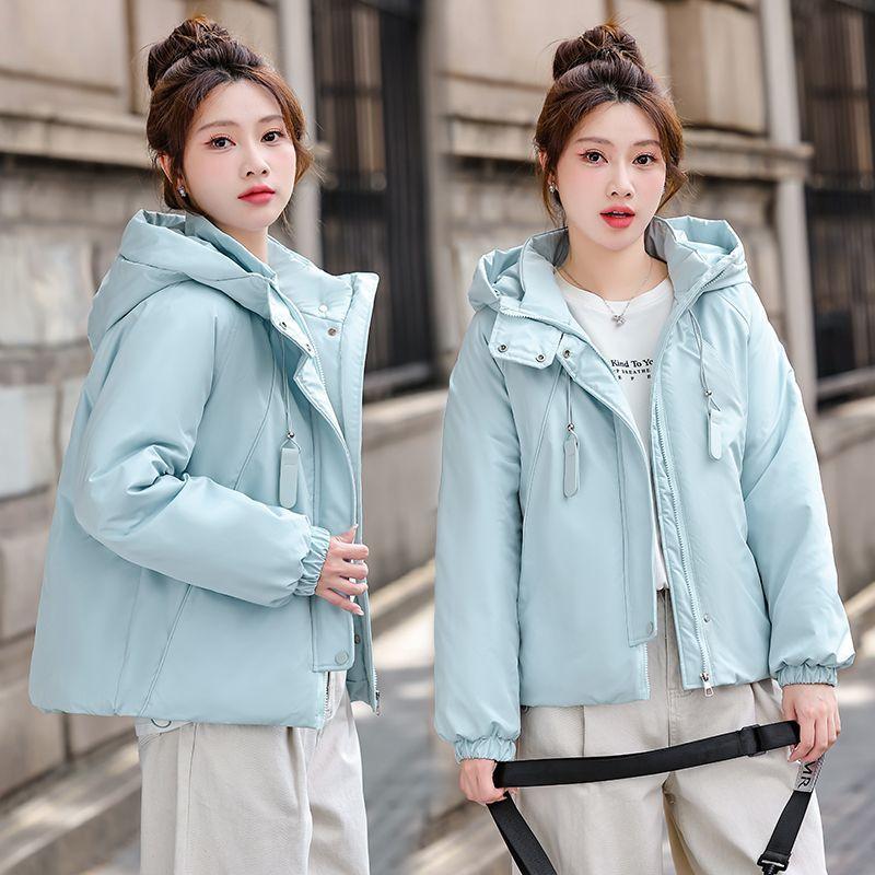 Trendy Women Short Padded Jacket Thickened Cotton Hooded Loose Coat Winter Fashion Outfit