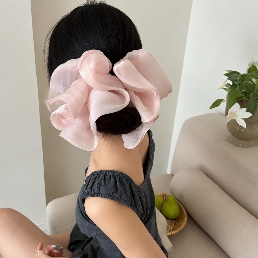 Wrinkled Edge Big Flower Hair Claw Clip Shiny Satin Fabric Hair Grips Large Bow Hair Clips Women