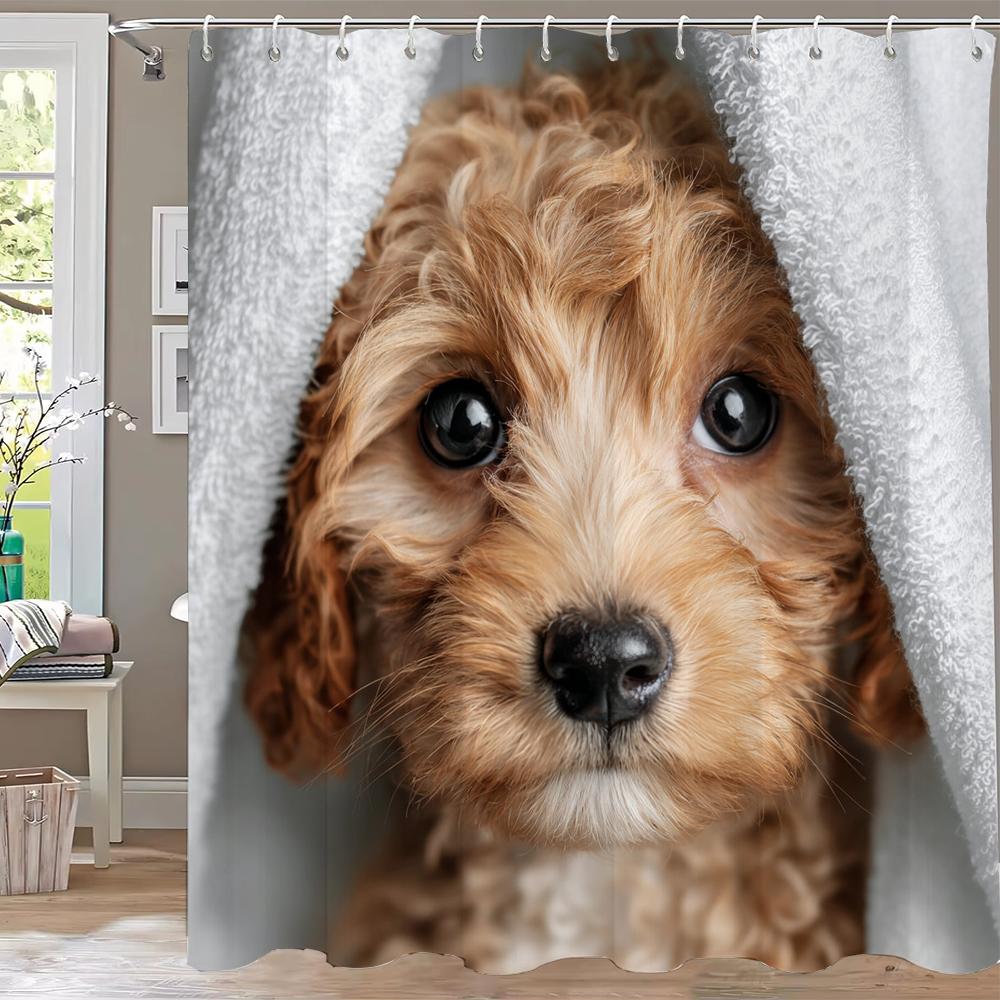 Modern Lovely Puppy Shower Curtain Bath Curtain Cute Dog Printed Bathroom Curtains For Home Decoration Curtain With Hooks