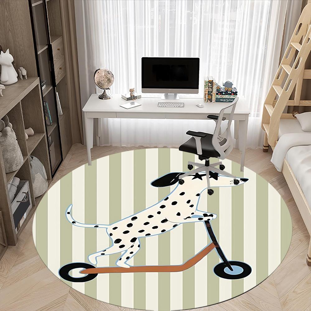 1pc Scooter Dalmatian Office Round Rug, Non-slip, Soft and Durable Office Rug for Interior Decoration, Perfect for Office, Beautiful Decoration Yy2603