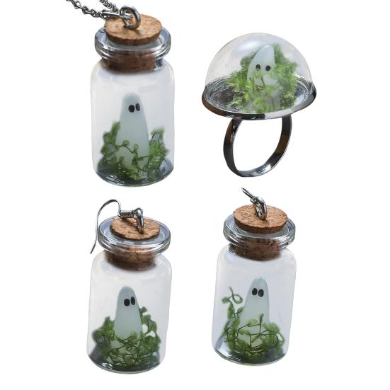 Ghost Necklace Glow-in-the-Dark Ghost in Bottle Pendant Necklace And Earrings