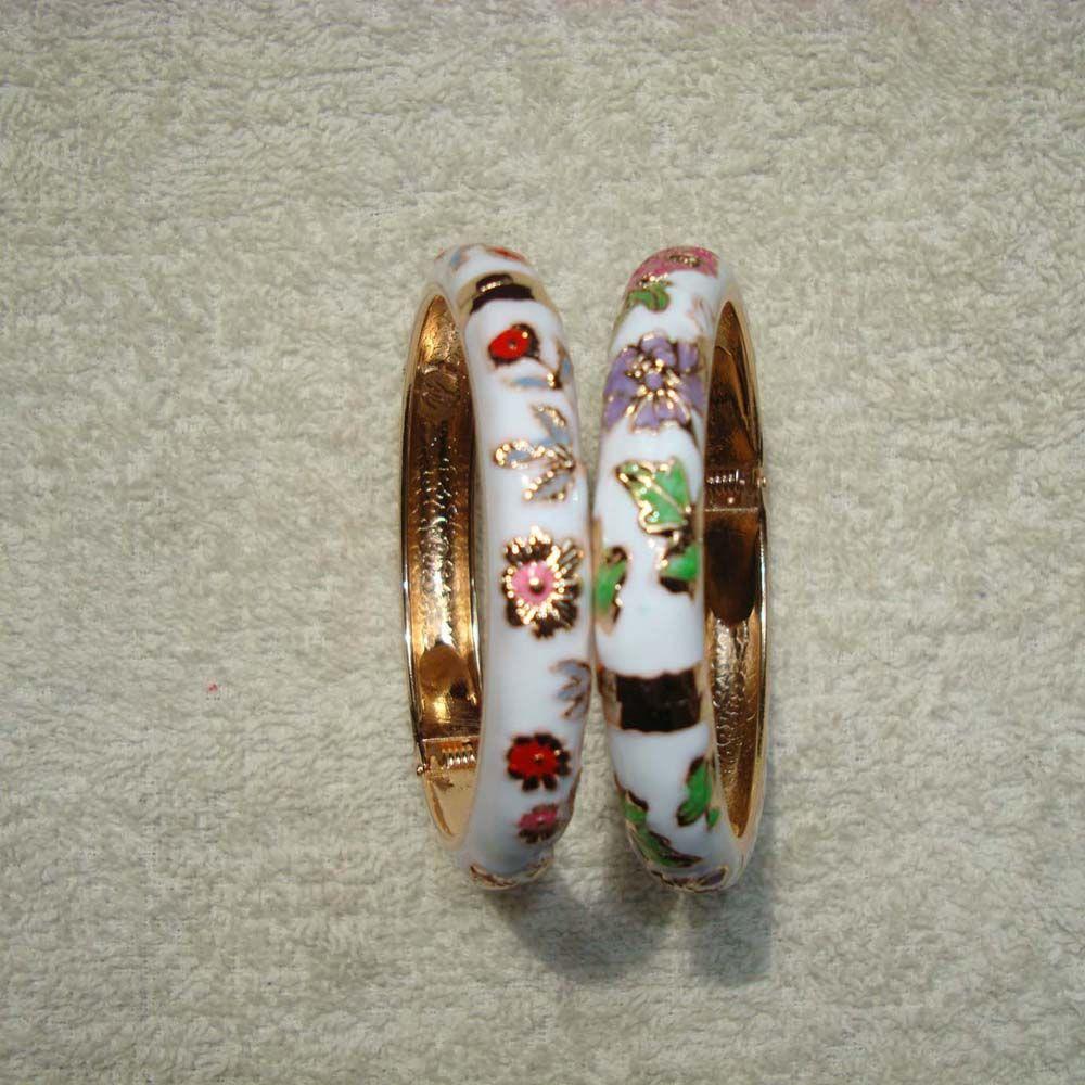 Traditional Vintage Peony Cloisonne Filigree Handicraft Enamel Jewelry Bangles Bracelet Accessories