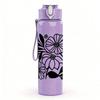 1PC Black White Abstract Floral Print 750ml Color Plastic Sports Water Bottle Leakproof Flip Straw Lid Suitable for Sports Office Home Use