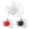 Women Girls Ladies Feather Fascinator Mesh Hairdressing Bridal Hair Clip Wedding Party Accessory Red