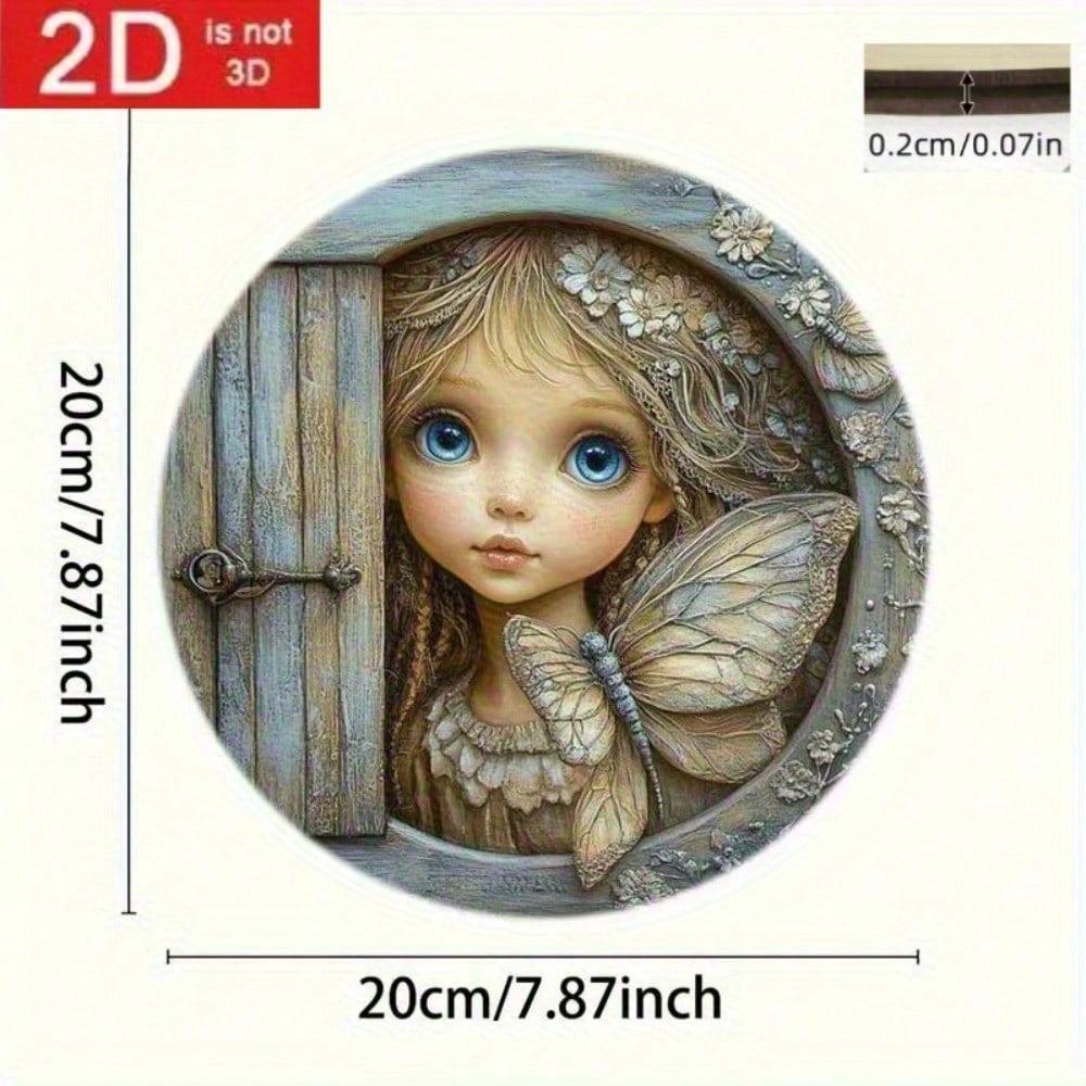 Whimsical Winking Fairy Door 2D Metal Wall Art, 3D Illusion Eye with Wing Home Decor, Quirky Fairy House Decoration for Garden